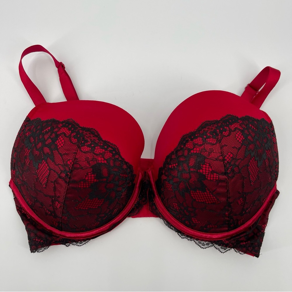 Cacique Plundge Underwire Red Black Lace Bra Size 42DD